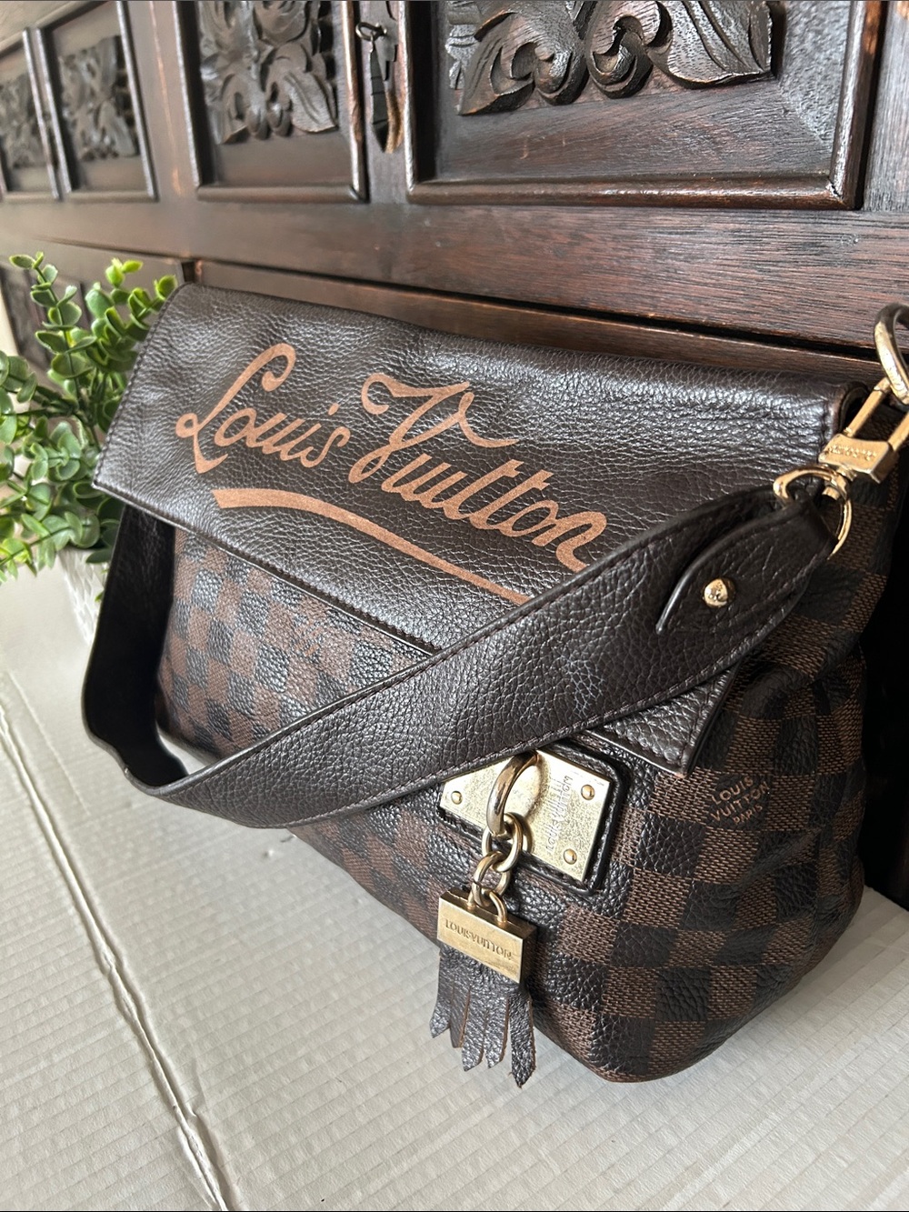 Beautiful Brown Checker Canvas Shoulder Bag with - Picture 3 of 17